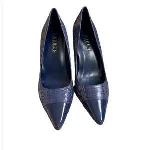 LAUREN By Ralph Lauren Navy Leather Snakeskin Pumps Size 5B. NWOT